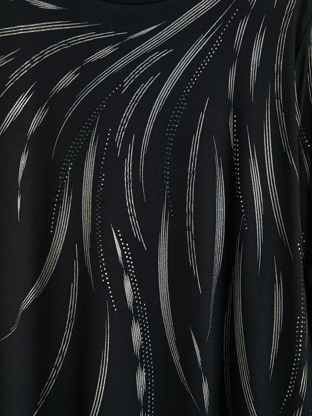 Siyah Bisiklet Yaka Desenli Bluz-2