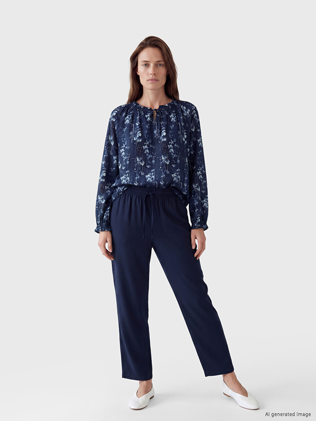 Tie Neck Floral Frilled Blouse-1