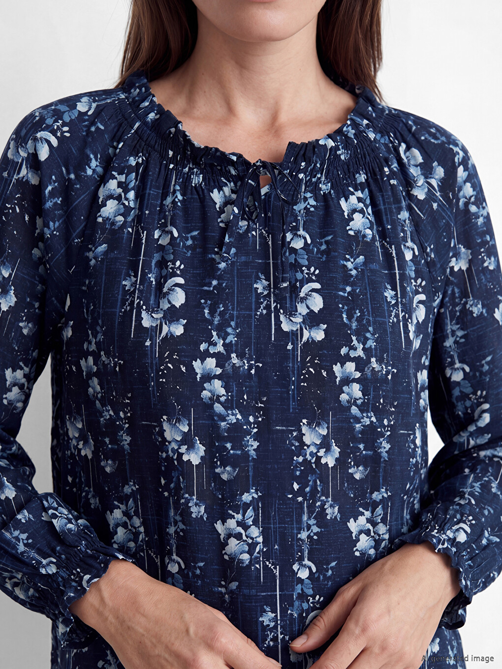 Tie Neck Floral Frilled Blouse-2