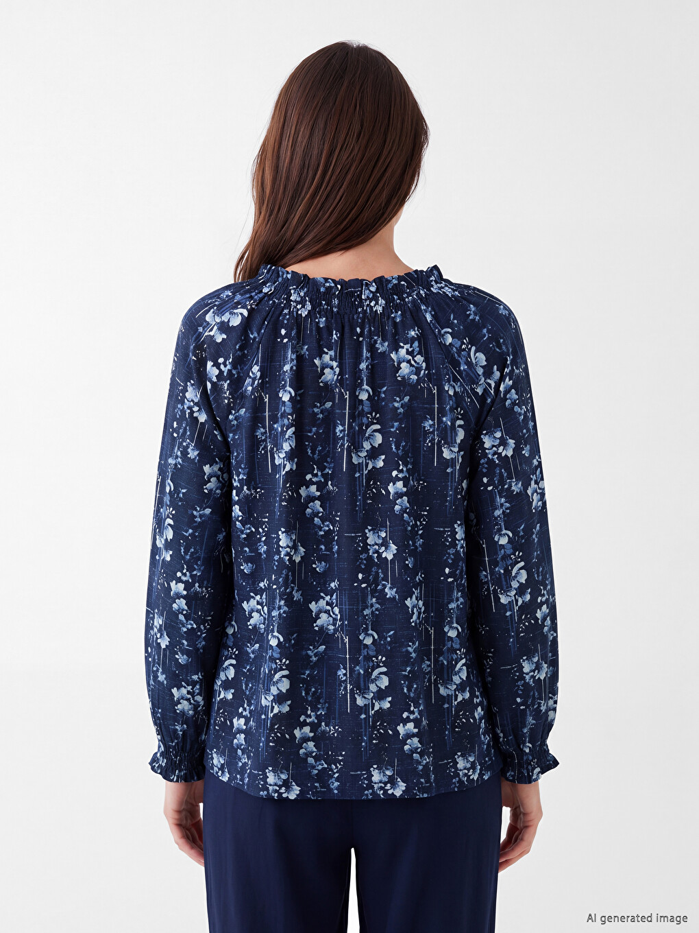 Tie Neck Floral Frilled Blouse-3