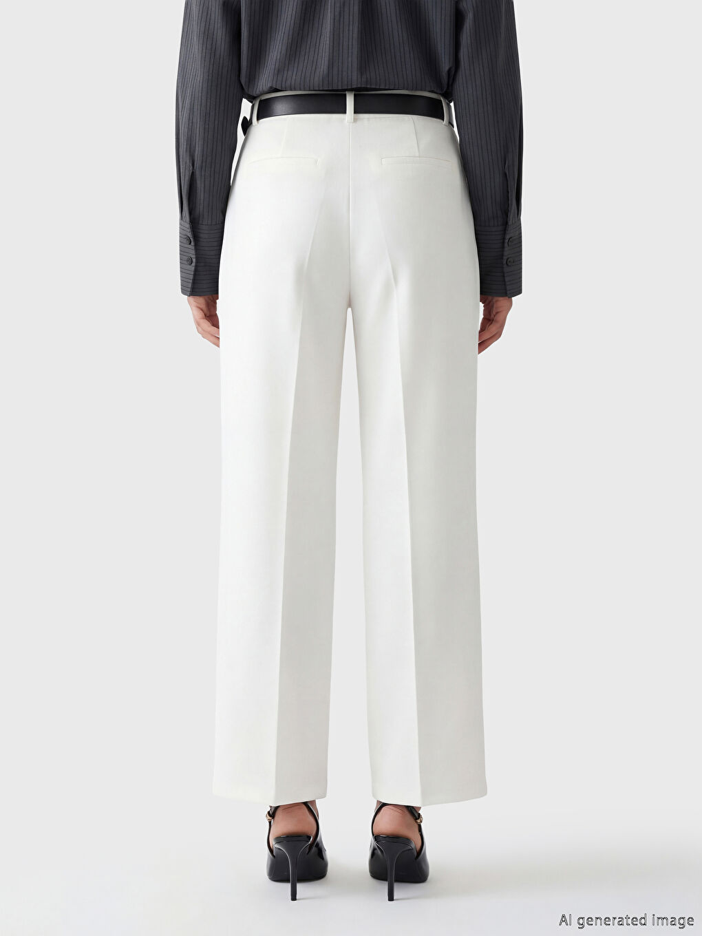 Women's Pleated Fabric Trousers with Belted Waist-3