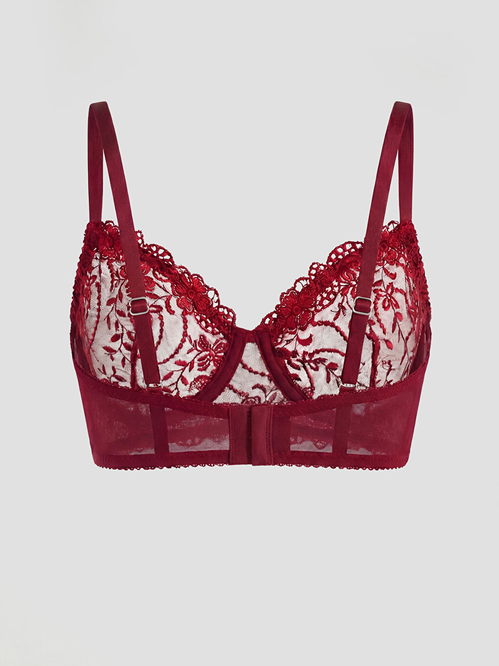 Kırmızı Balenli Dolgusuz Dantelli Fantezi Tişört Sütyen-1