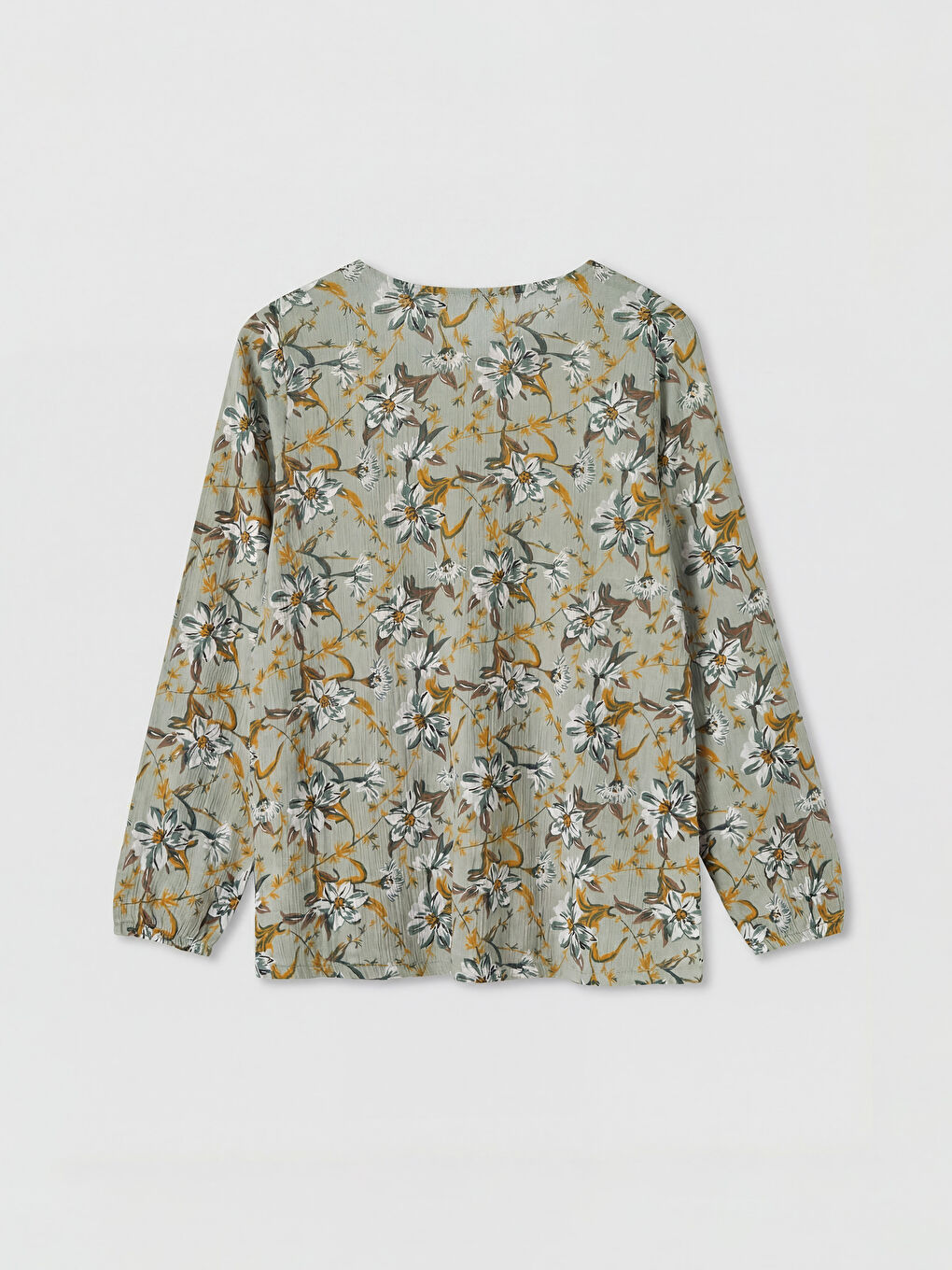 Yeşil Bağlamalı Yaka Çiçekli Bluz-1
