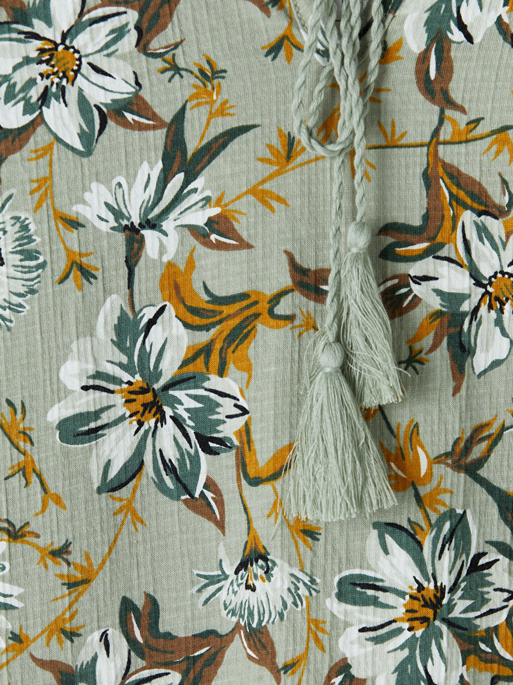 Yeşil Bağlamalı Yaka Çiçekli Bluz-2