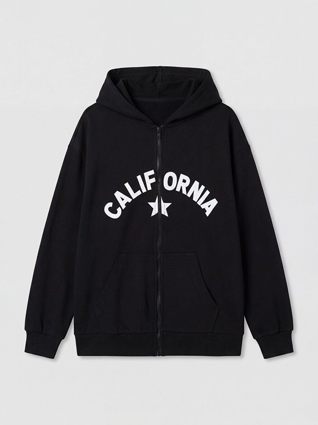 Siyah California Baskılı Kız Çocuk Kalın Fermuarlı Sweatshirt