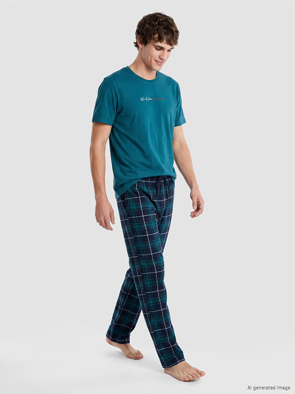 Regular Fit Plaid Men's Pyjama Set