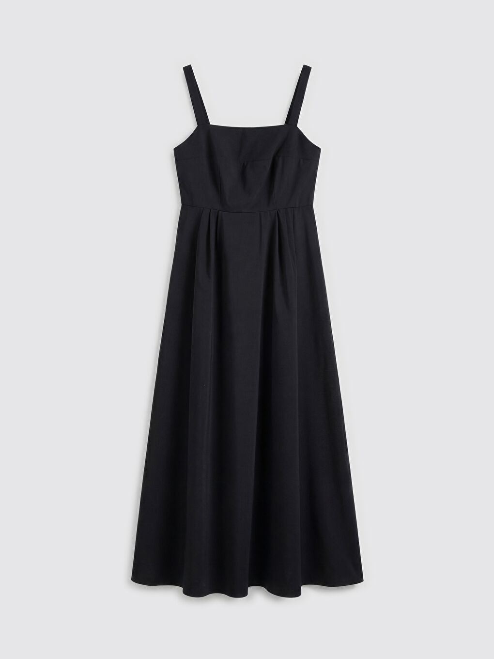 Siyah Kare Yaka Askılı Poplin Belden Oturtmalı Elbise