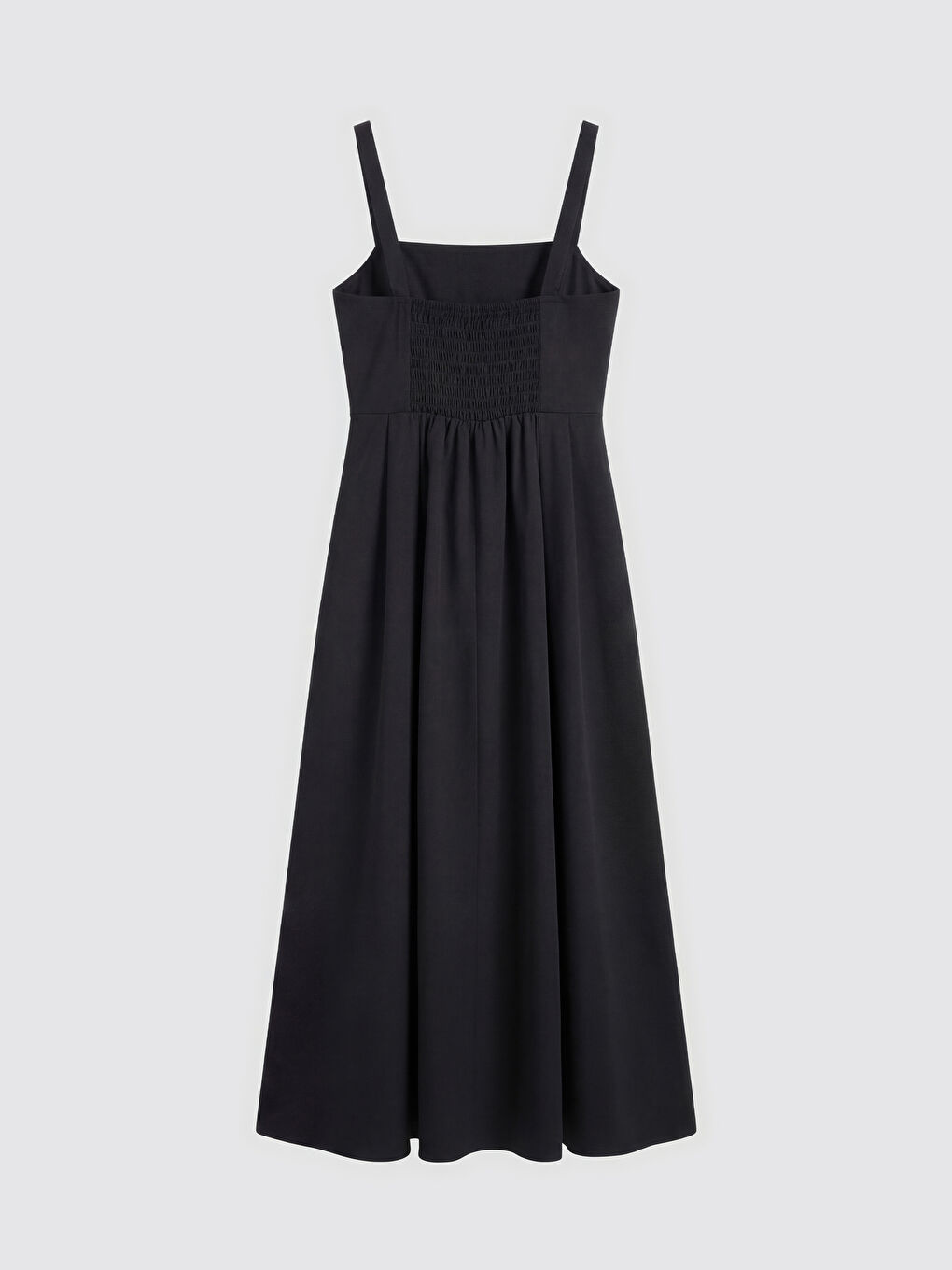 Siyah Kare Yaka Askılı Poplin Belden Oturtmalı Elbise-1