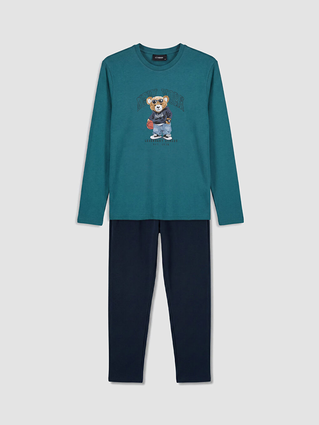 Petrol Regular Fit Teddy Baskılı Erkek Pijama Takımı