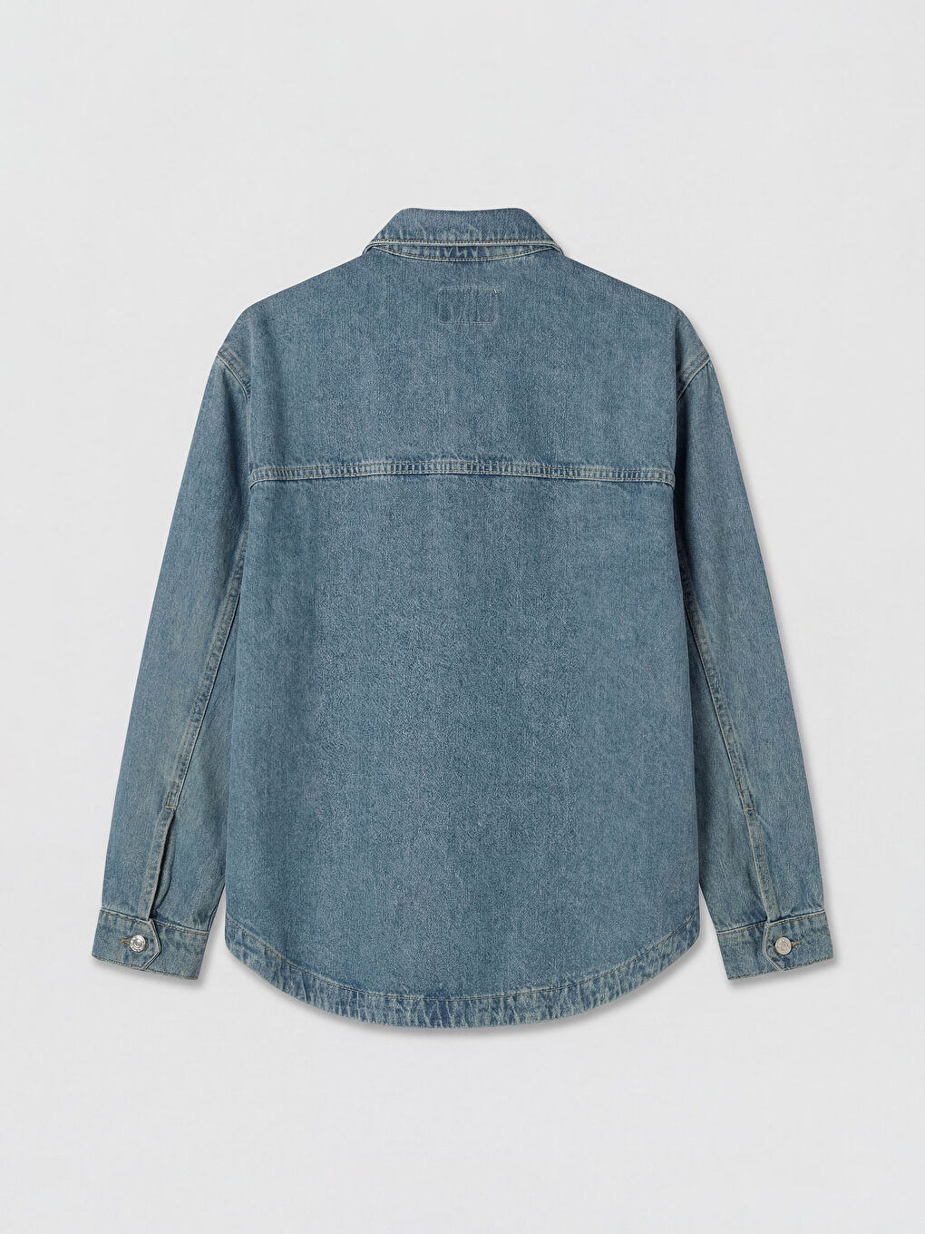 İndigo Gömlek Yaka Oversize Kadın Jean Ceket-1