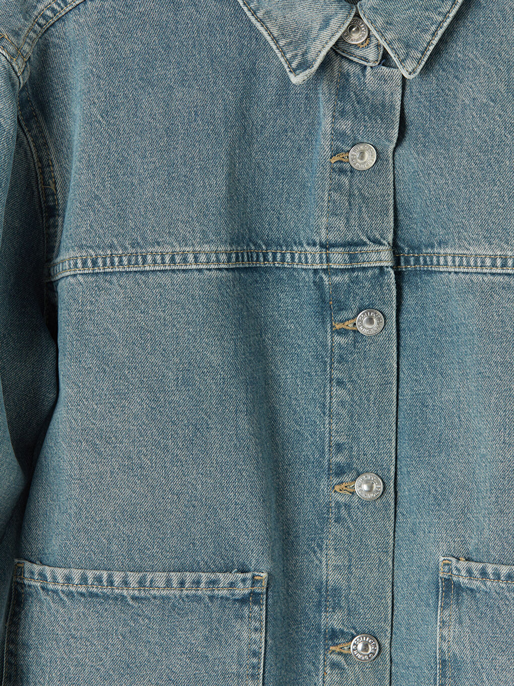 İndigo Gömlek Yaka Oversize Kadın Jean Ceket-2