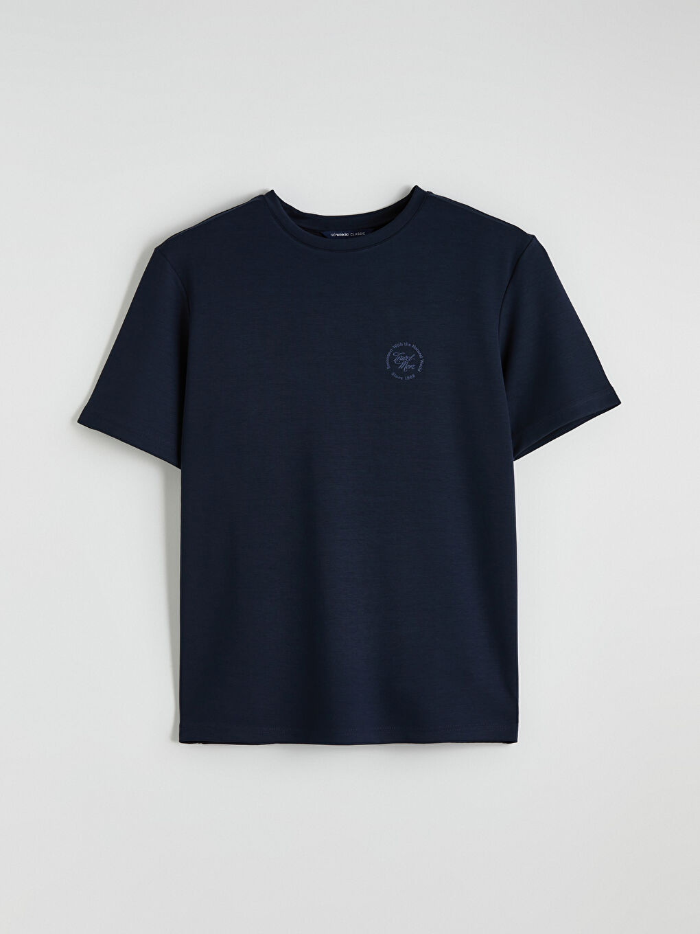 Lacivert Bisiklet Yaka Baskılı Erkek Tişört