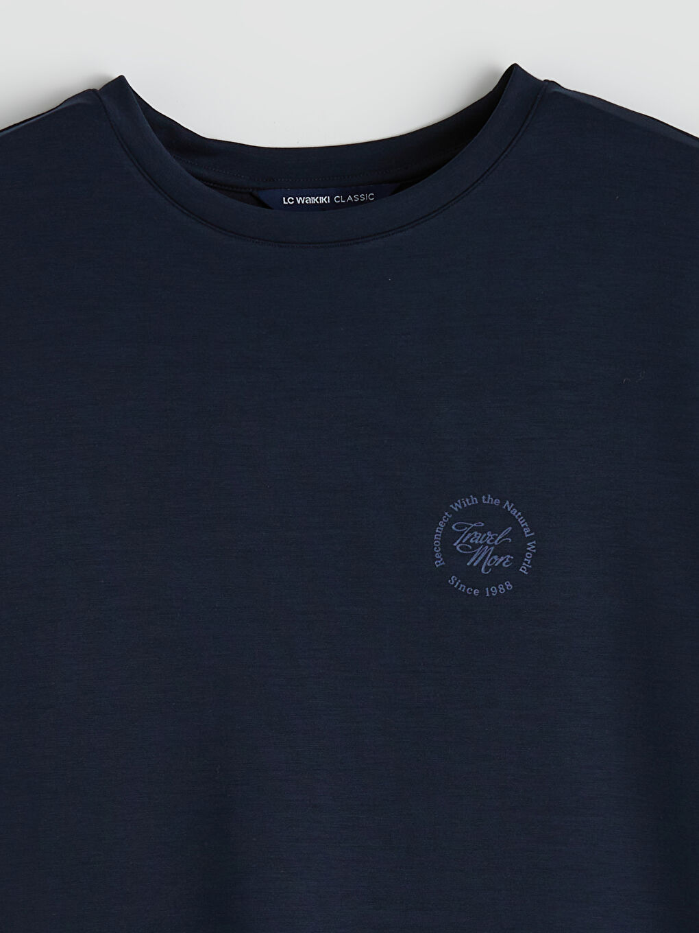 Lacivert Bisiklet Yaka Baskılı Erkek Tişört-1