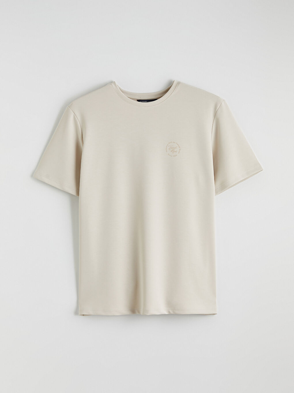 Gri Bisiklet Yaka Baskılı Erkek Tişört