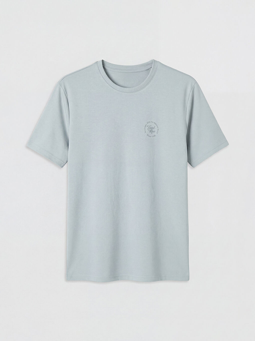 Gri Standart Kalıp Nakışlı Erkek Tişört