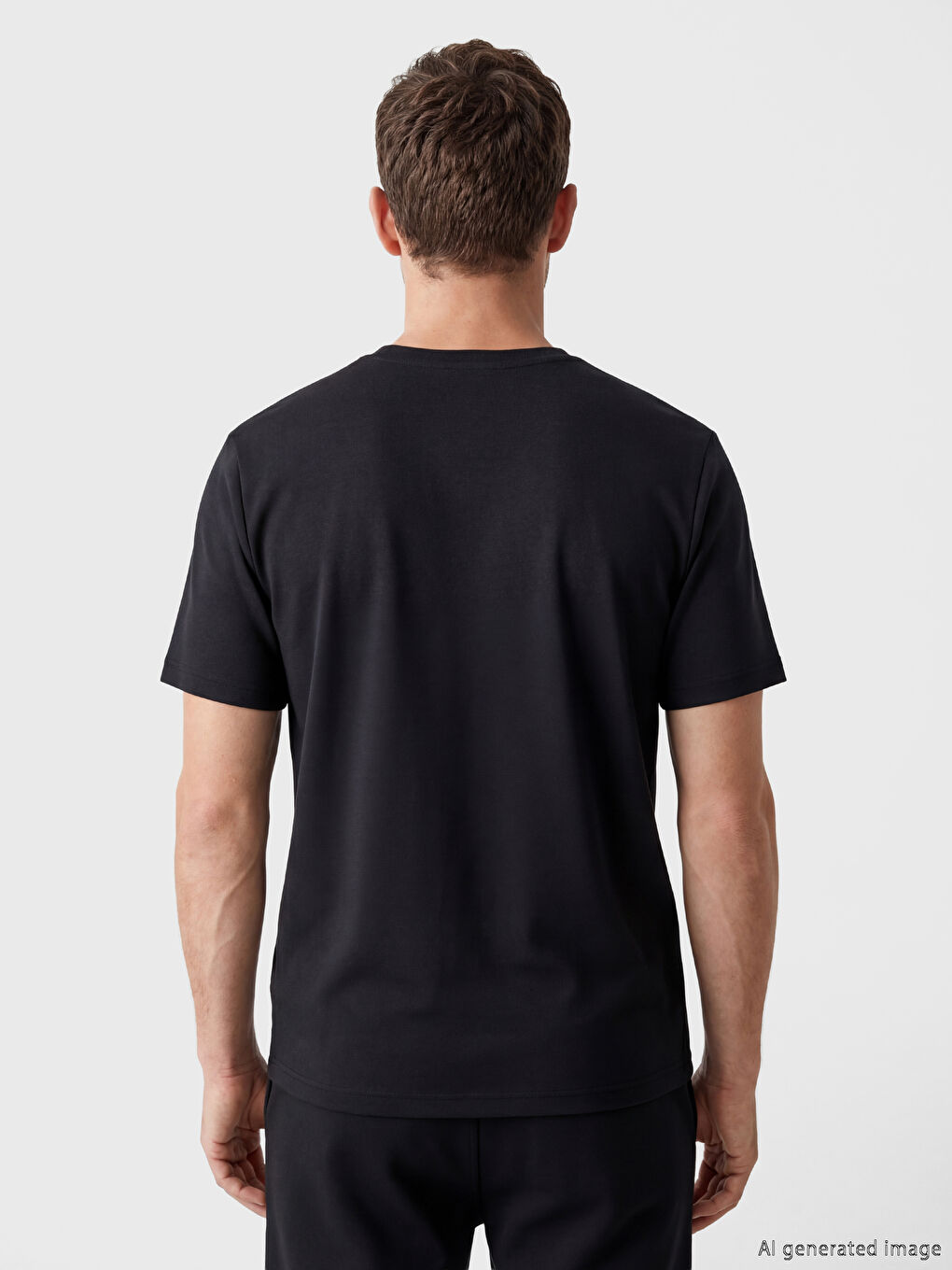 Siyah Bisiklet Yaka Baskılı Erkek Tişört-3