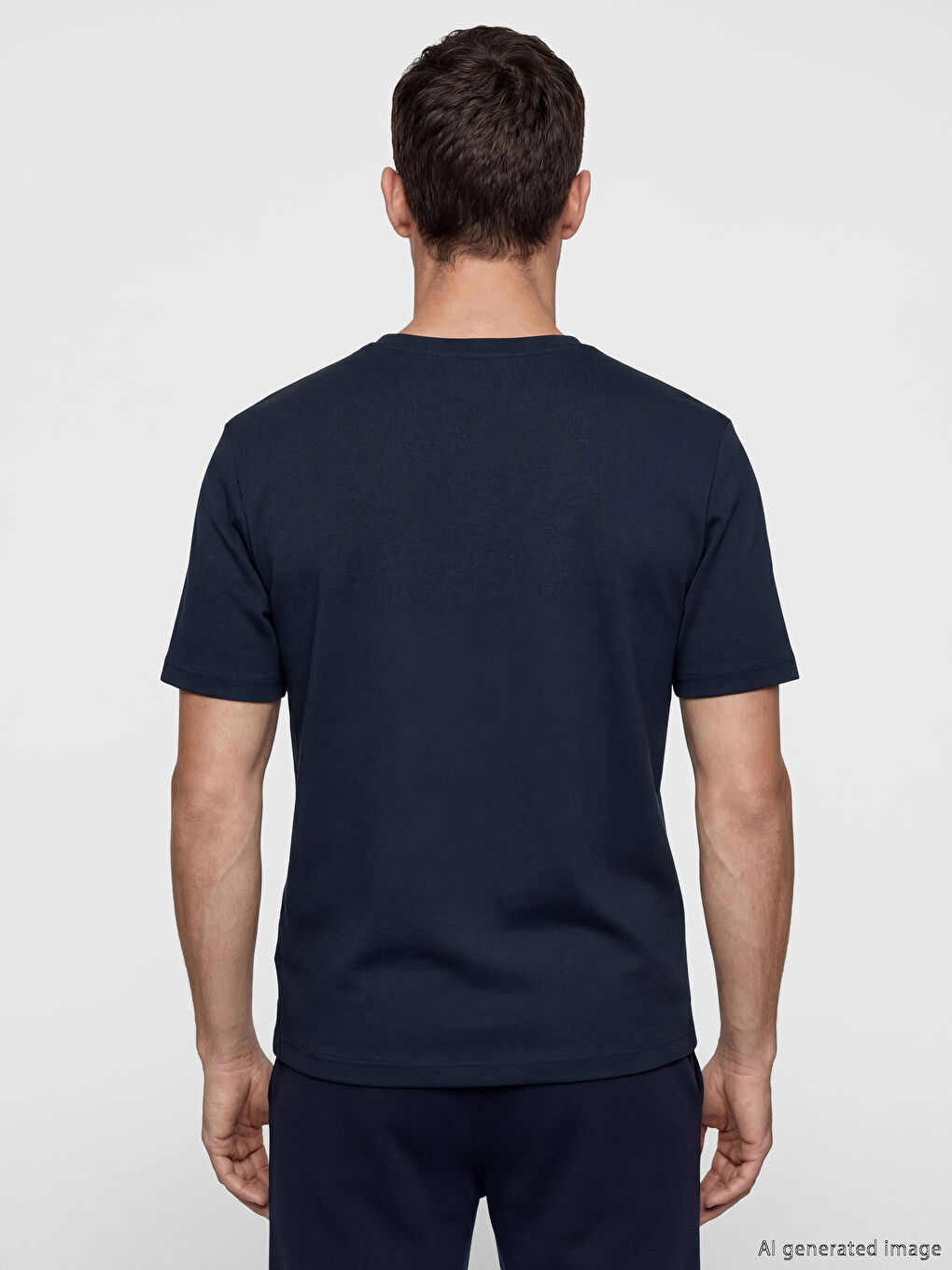 Lacivert Bisiklet Yaka Baskılı Erkek Tişört-3