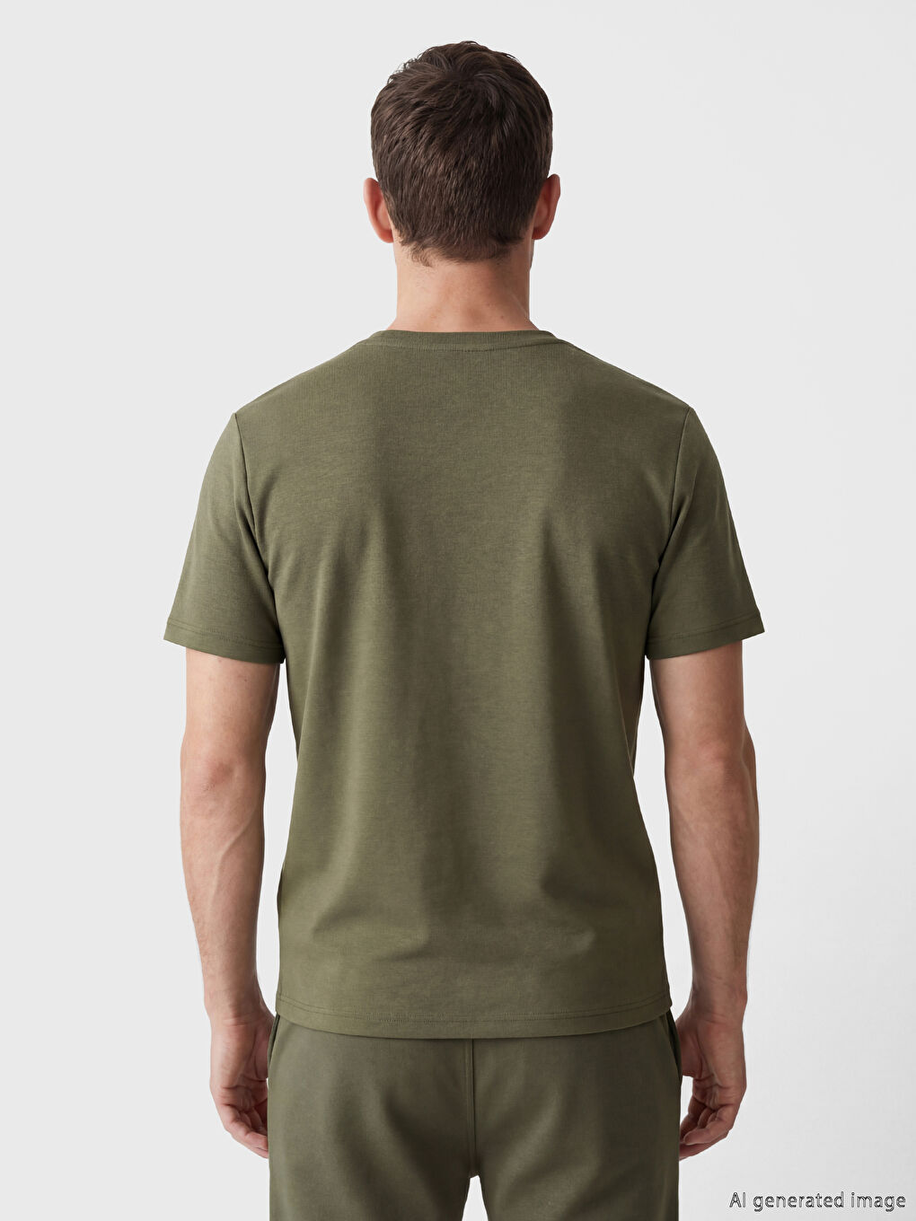 Haki Standart Kalıp Nakışlı Erkek Tişört-3