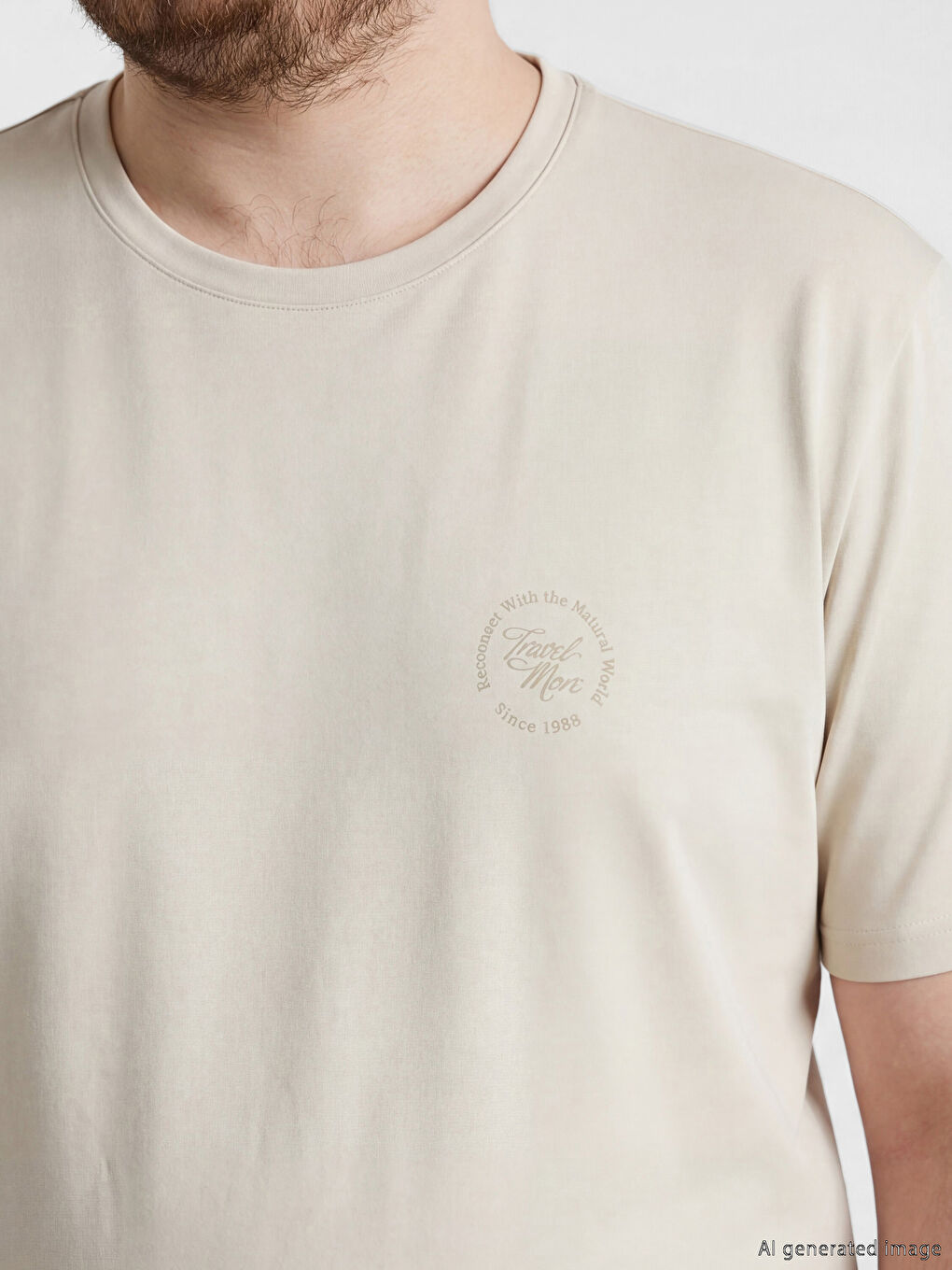 Gri Bisiklet Yaka Baskılı Erkek Tişört-2