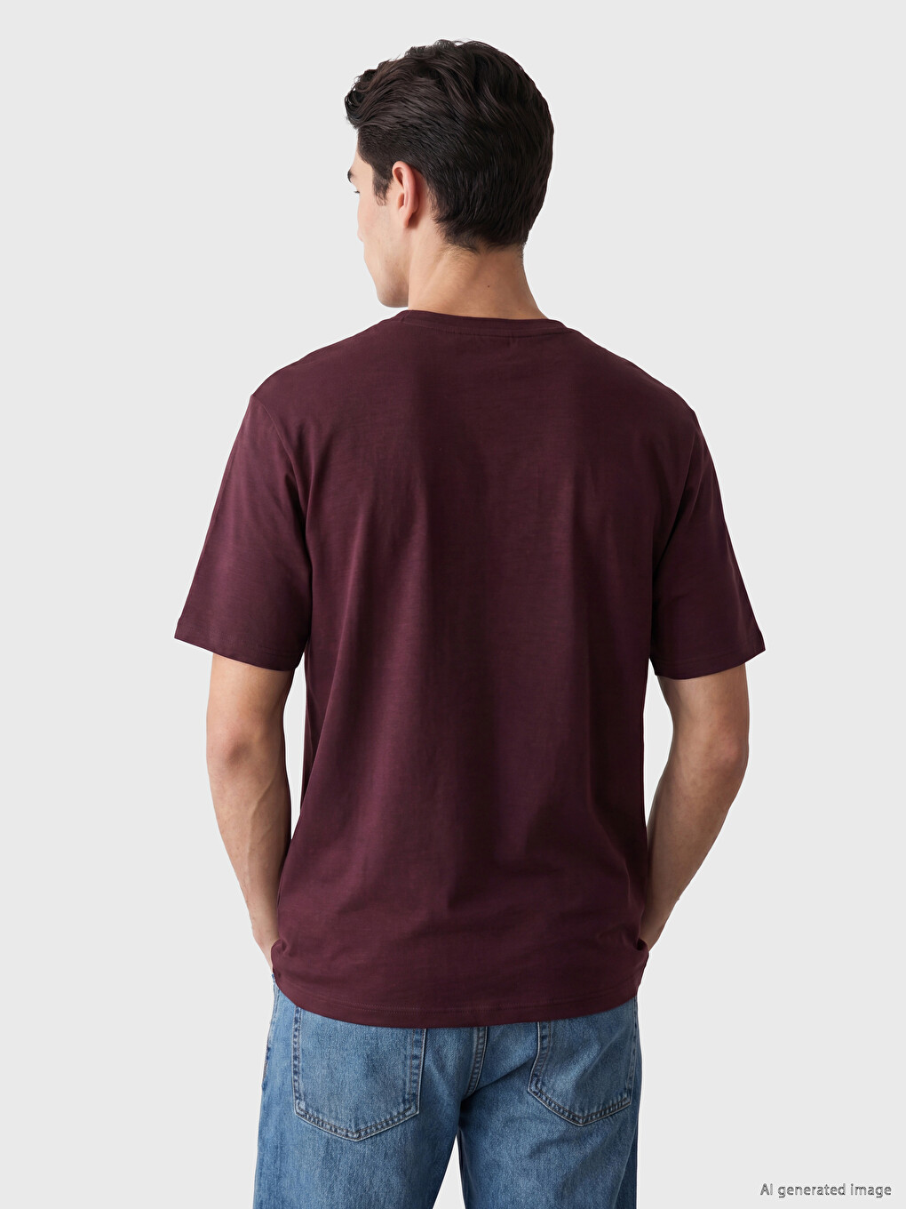 Bordo Bisiklet Yaka Baskılı Erkek Tişört-2