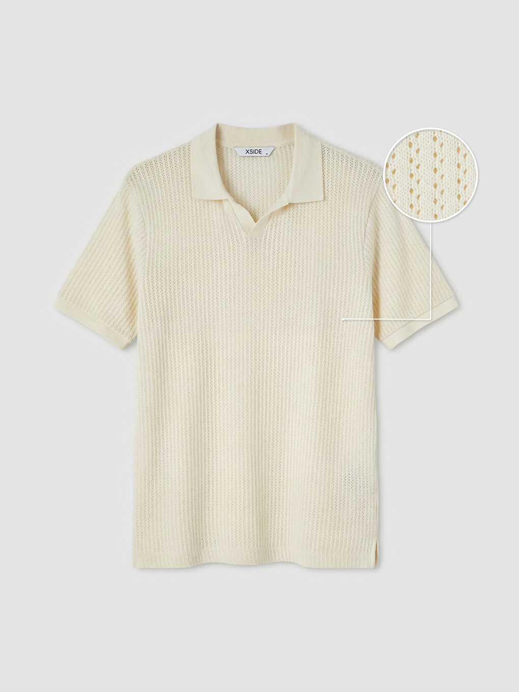 Ekru Polo Yaka Penye Ajurlu Erkek Tişört