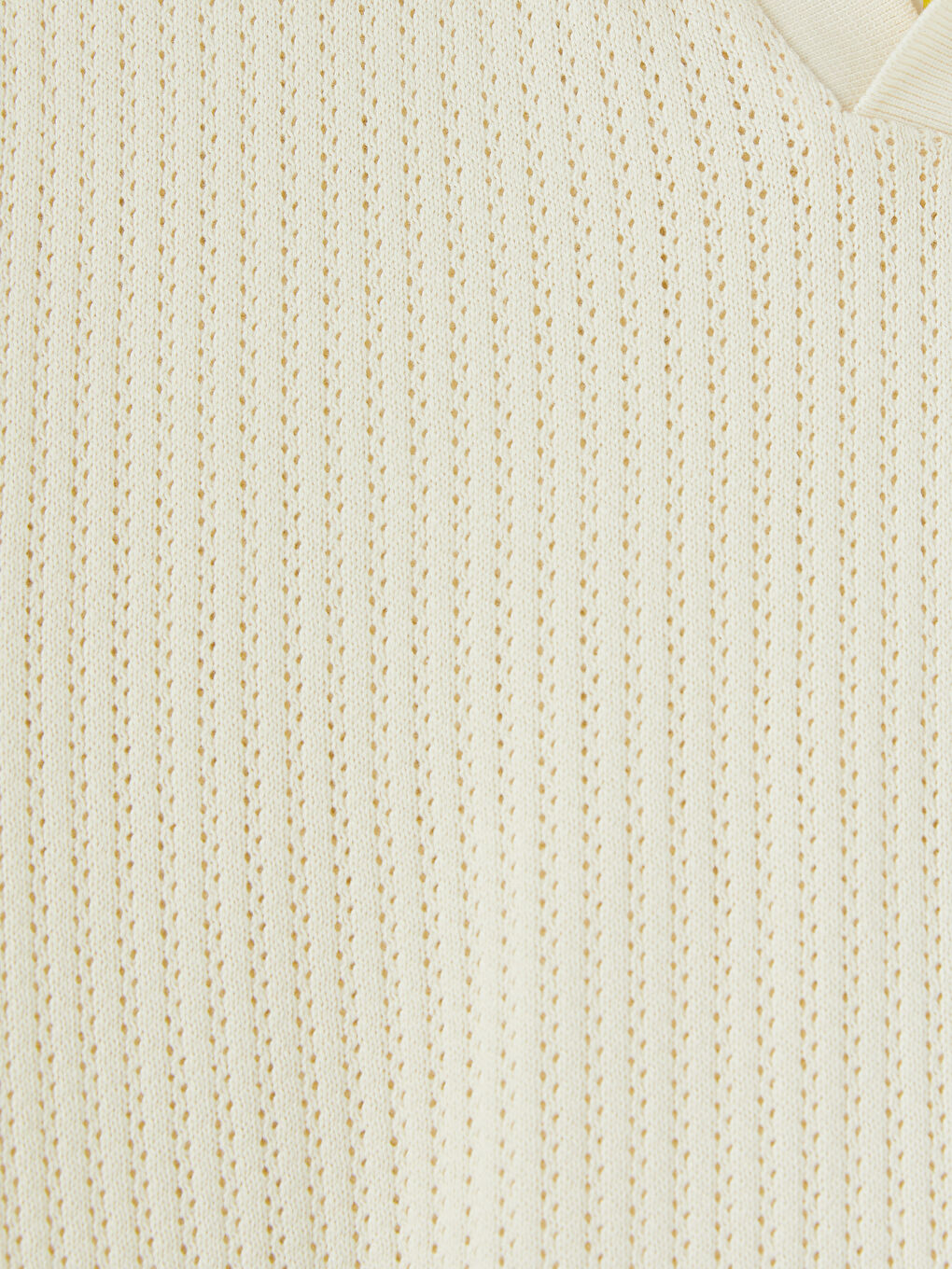 Ekru Polo Yaka Penye Ajurlu Erkek Tişört-2