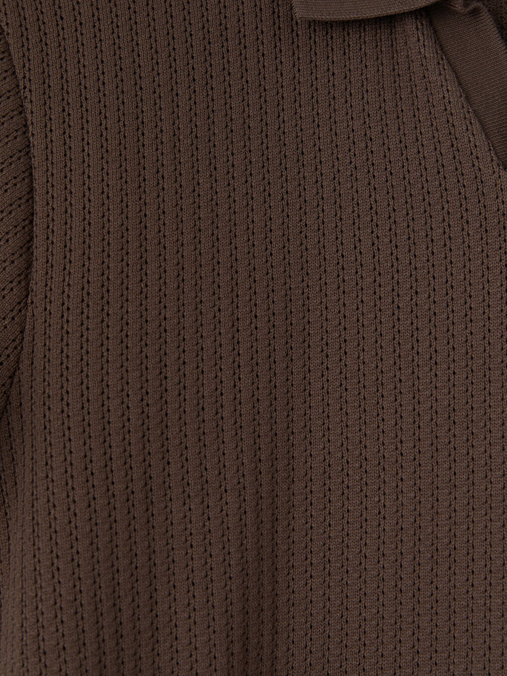 Kahverengi Polo Yaka Penye Erkek Tişört-2