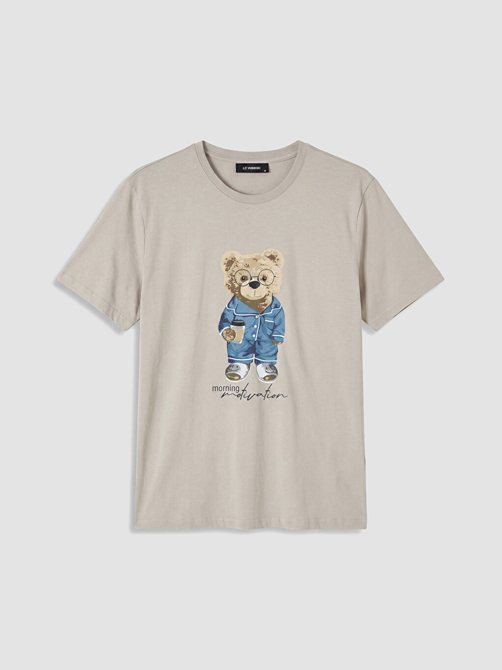 Bej Regular Fit Teddy Baskılı Erkek Pijama Takım