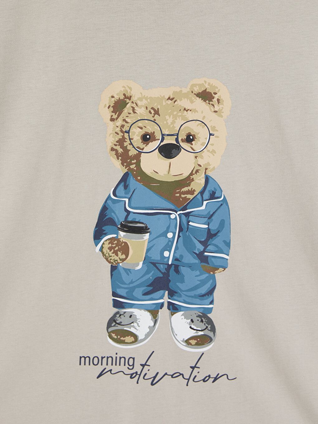 Bej Regular Fit Teddy Baskılı Erkek Pijama Takım-1