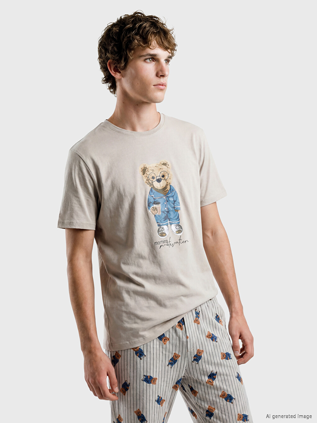 Regular Fit Teddy Printed Men's Pyjamas Set-3