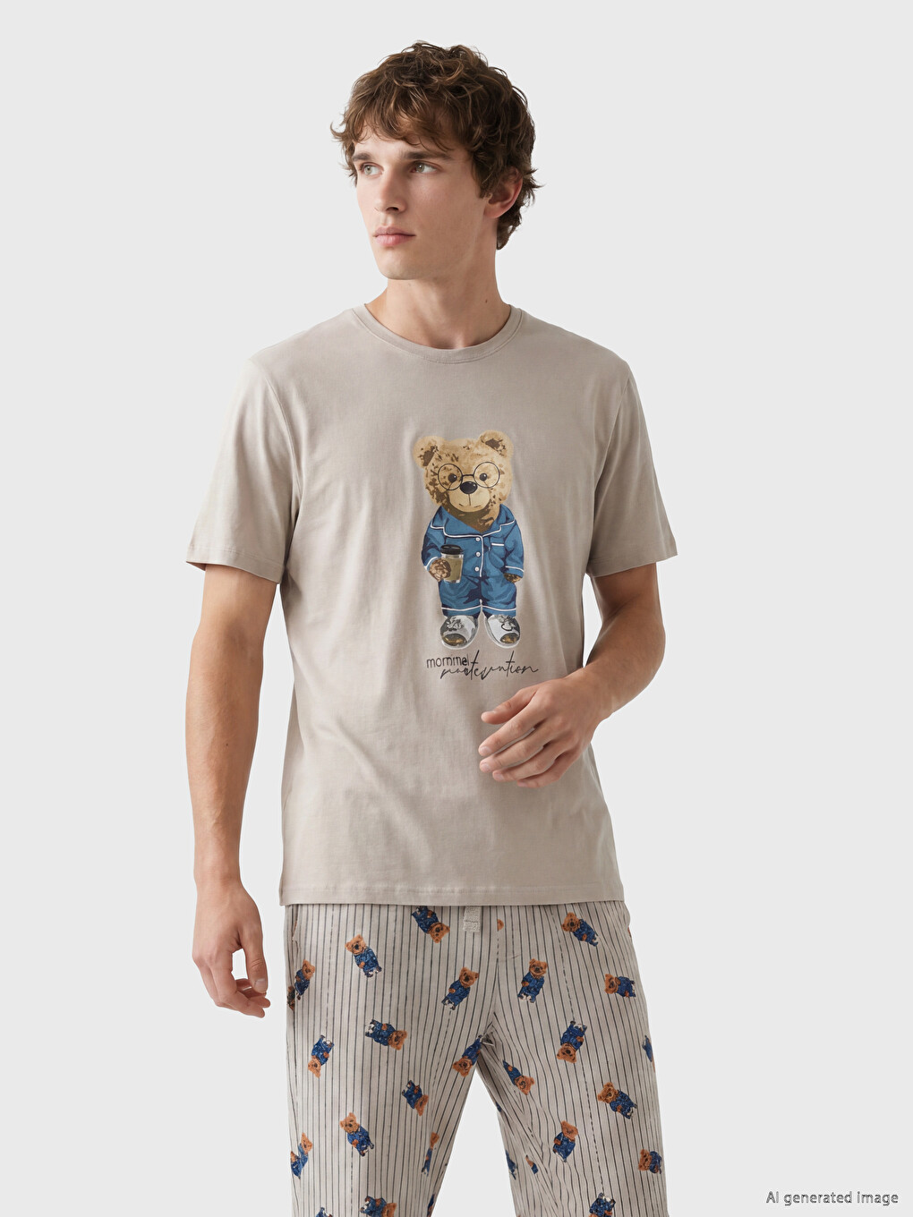 Regular Fit Teddy Printed Men's Pyjamas Set-4