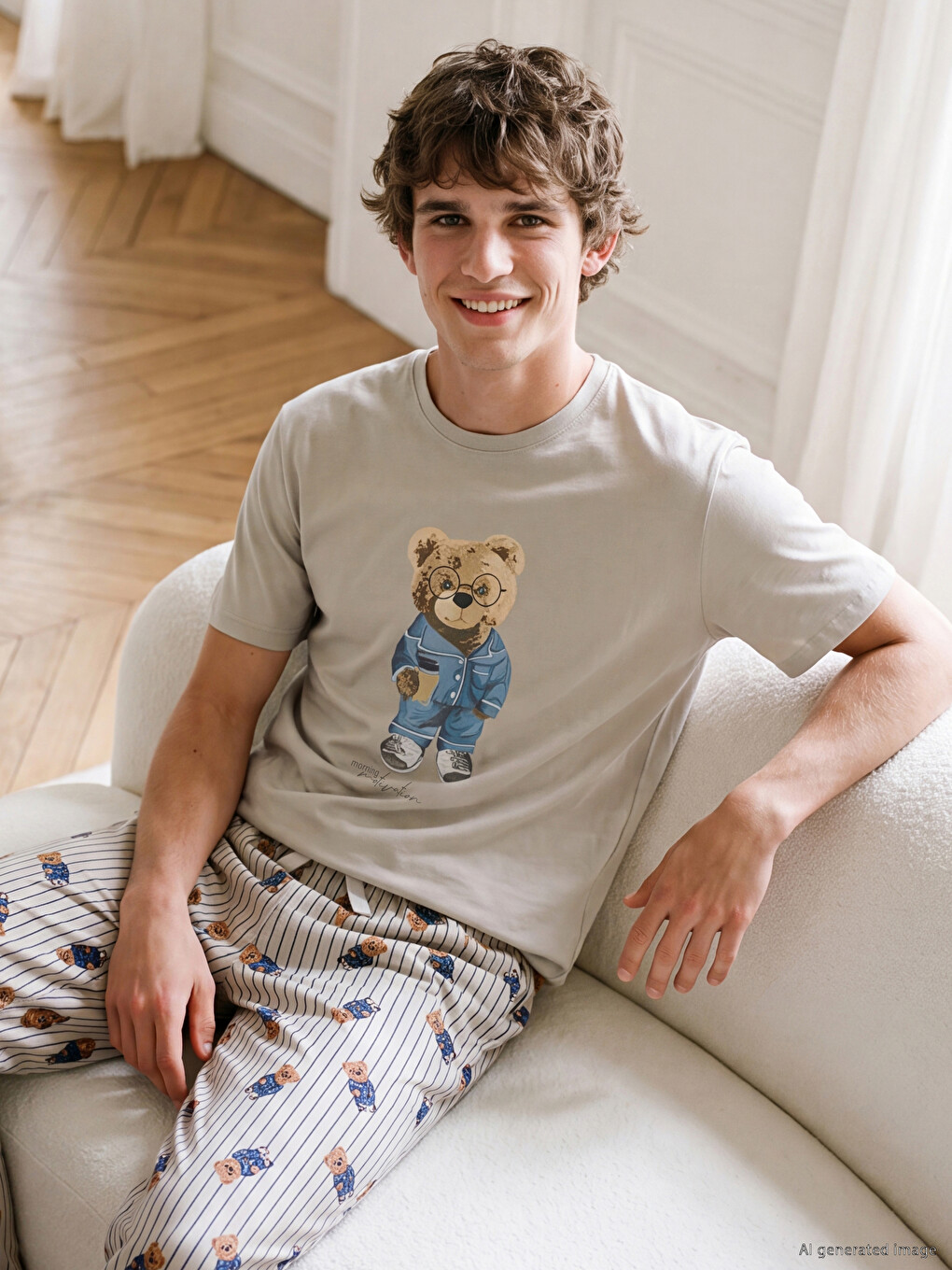 Regular Fit Teddy Printed Men's Pyjamas Set