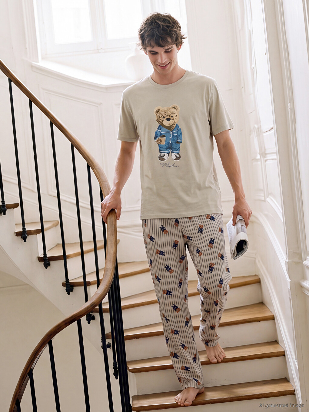 Regular Fit Teddy Printed Men's Pyjamas Set-1