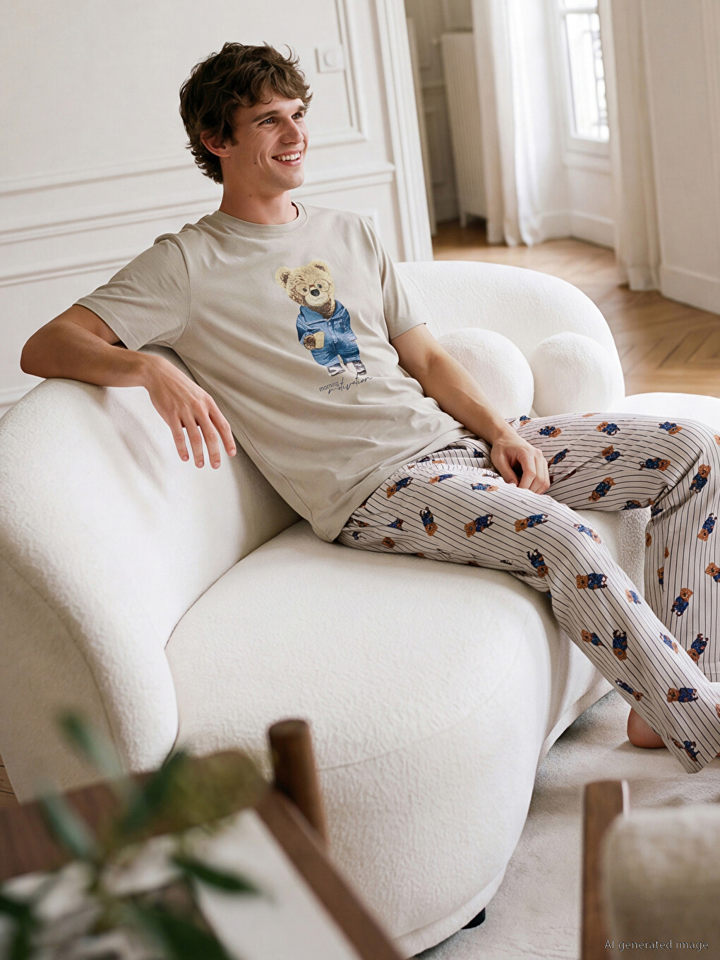 Regular Fit Teddy Printed Men's Pyjamas Set-2
