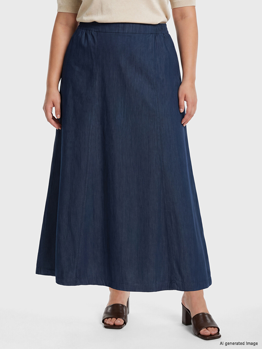 Elastic Waist Flared Denim Skirt-1