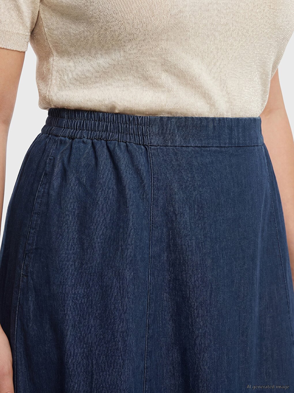 Elastic Waist Flared Denim Skirt-2