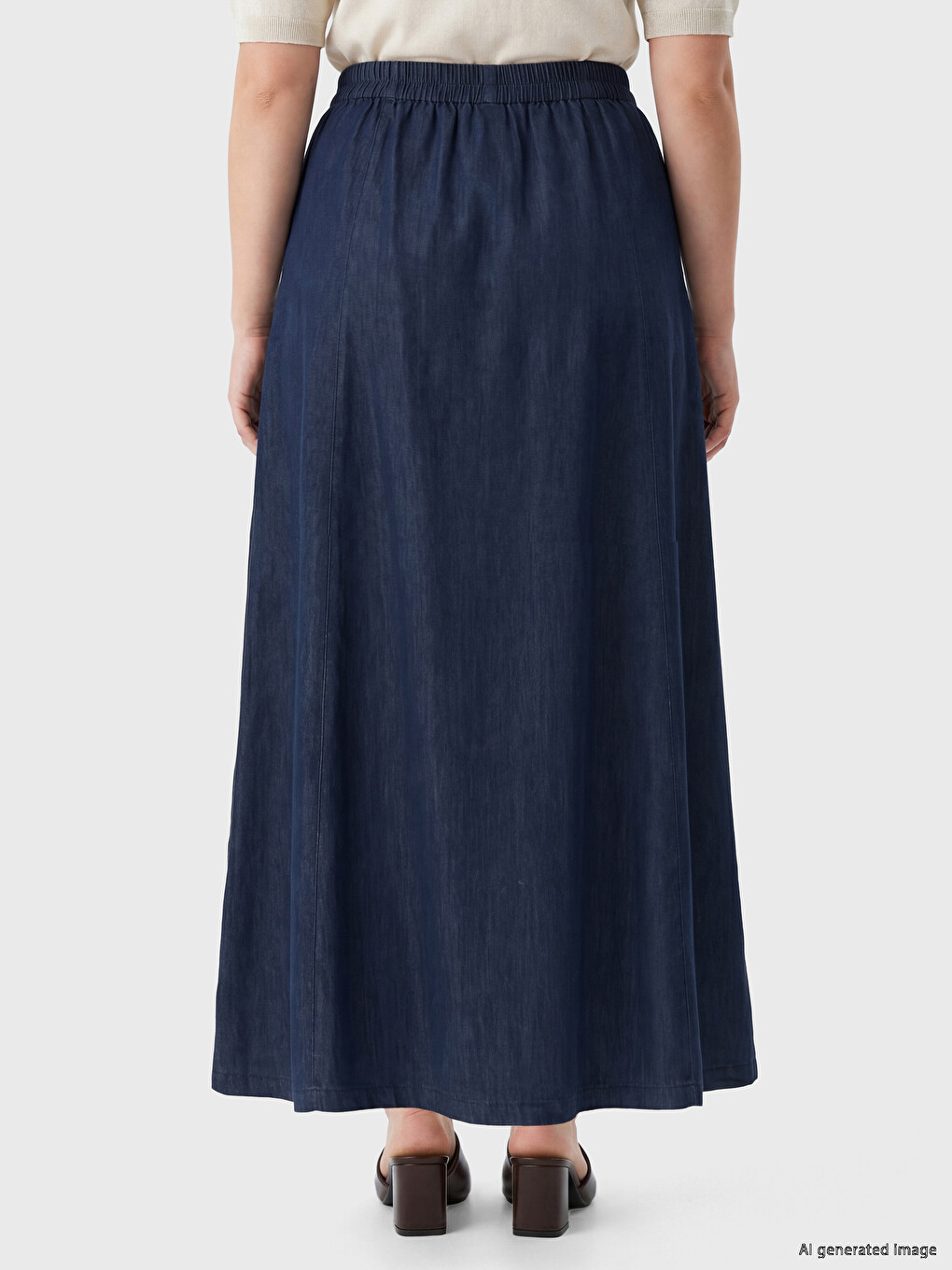 Elastic Waist Flared Denim Skirt-3