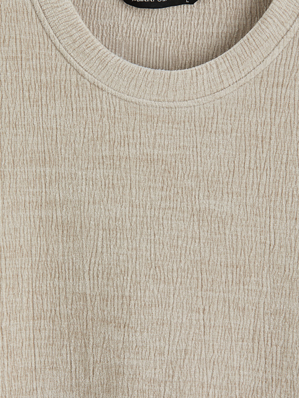 Bej Bisiklet Yaka Dokulu Erkek Sweatshirt-1