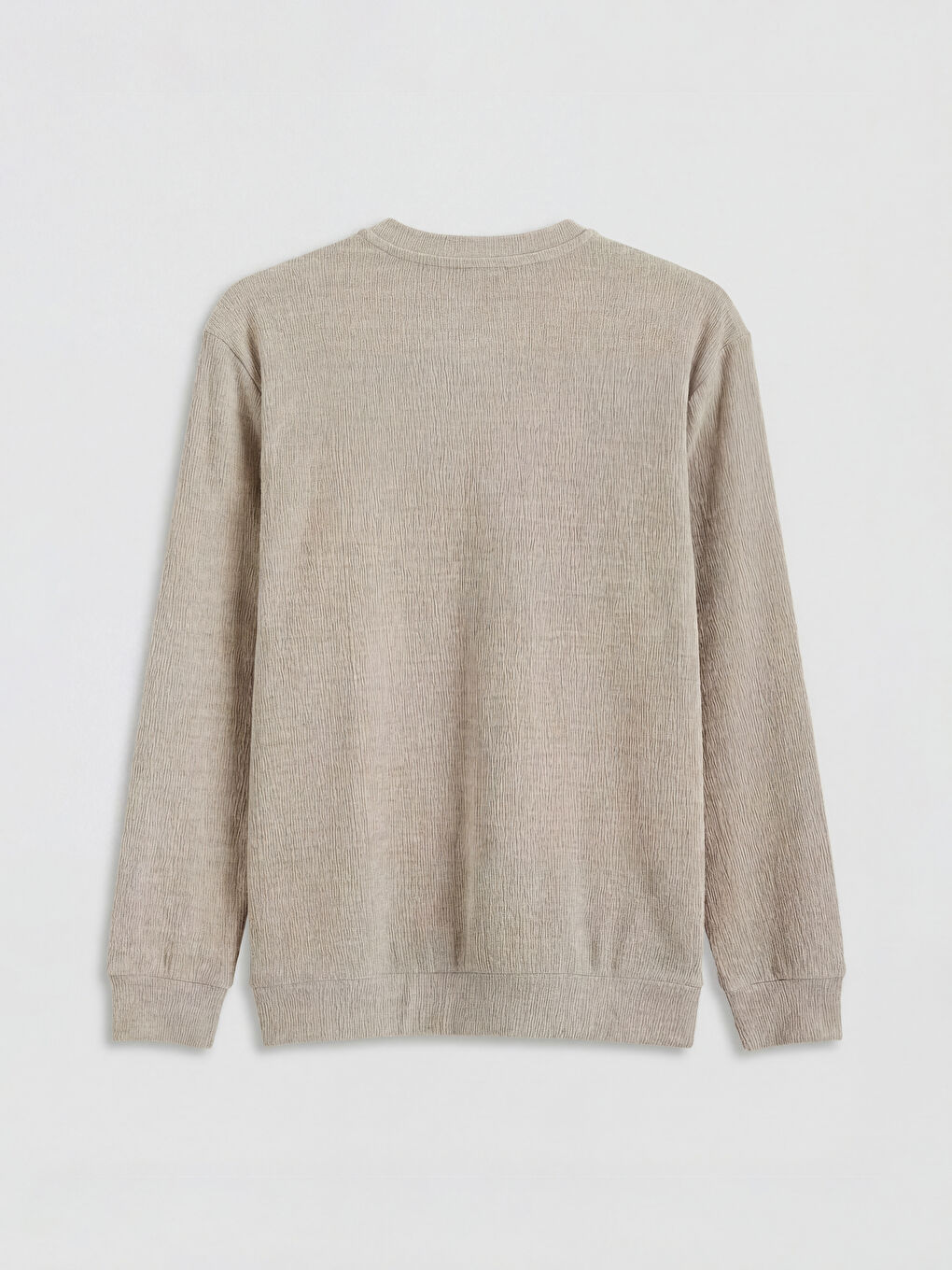 Bej Bisiklet Yaka Dokulu Erkek Sweatshirt-2