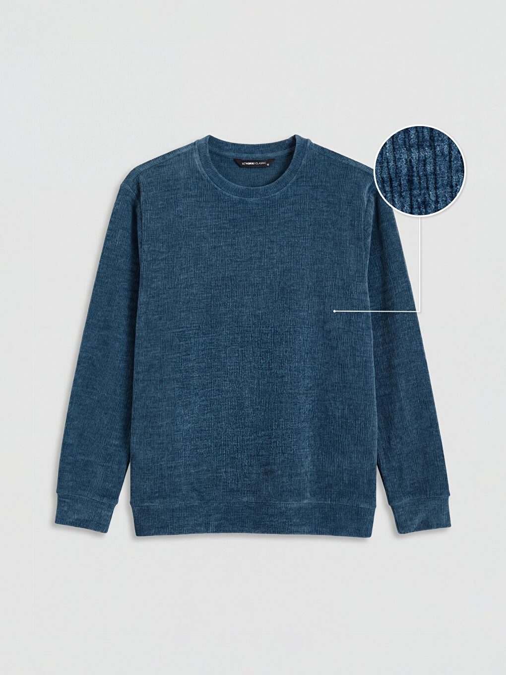 İndigo Bisiklet Yaka Dokulu Erkek Sweatshirt