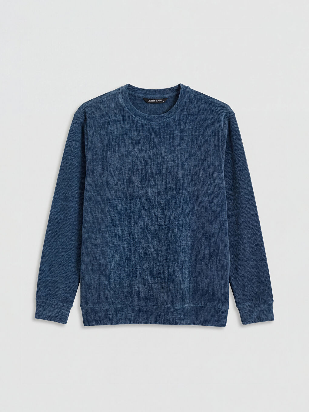 İndigo Bisiklet Yaka Dokulu Erkek Sweatshirt-4