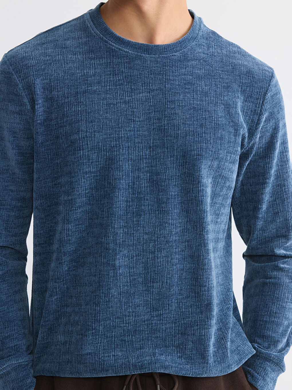 İndigo Bisiklet Yaka Dokulu Erkek Sweatshirt-2