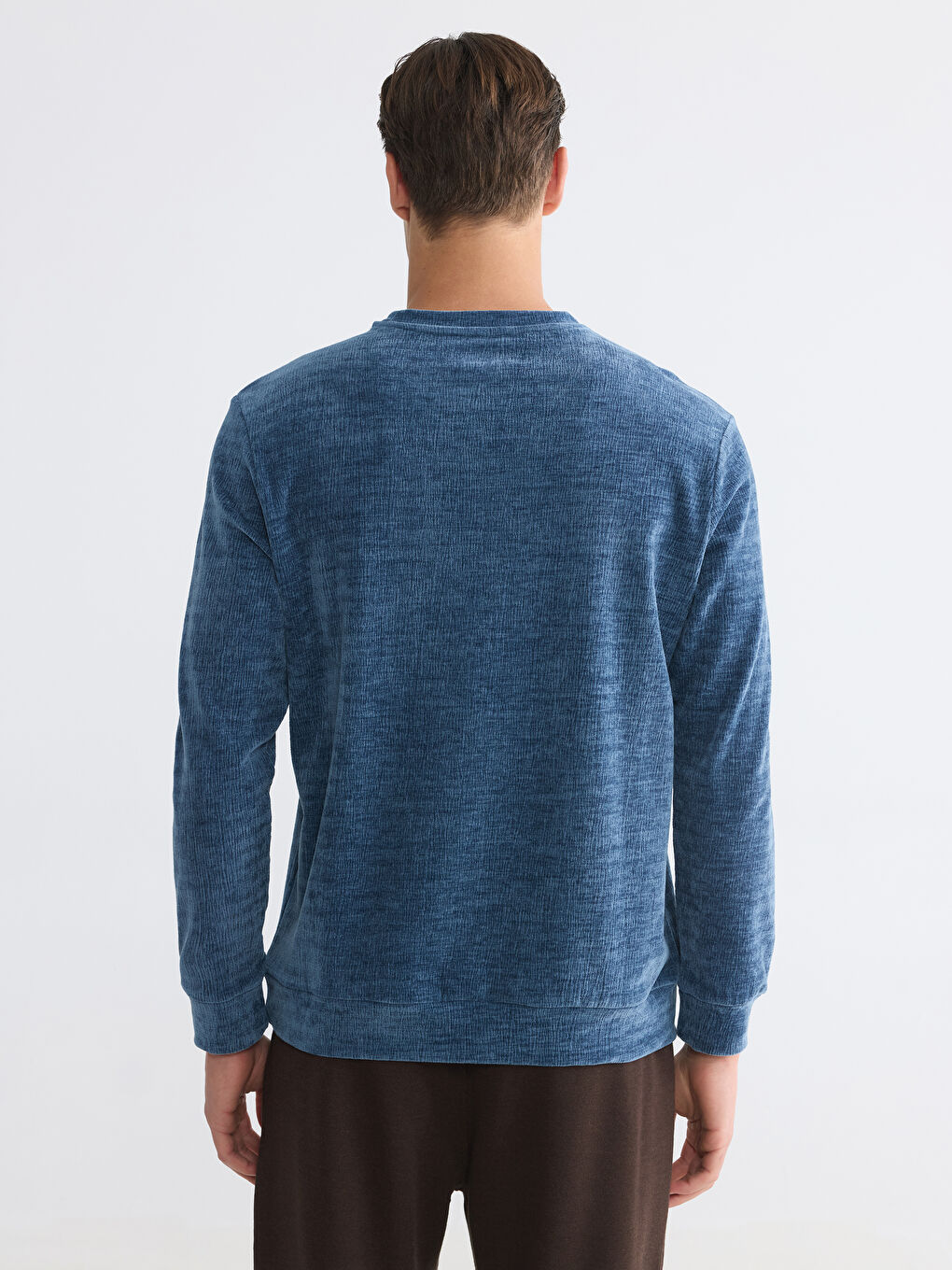 İndigo Bisiklet Yaka Dokulu Erkek Sweatshirt-3