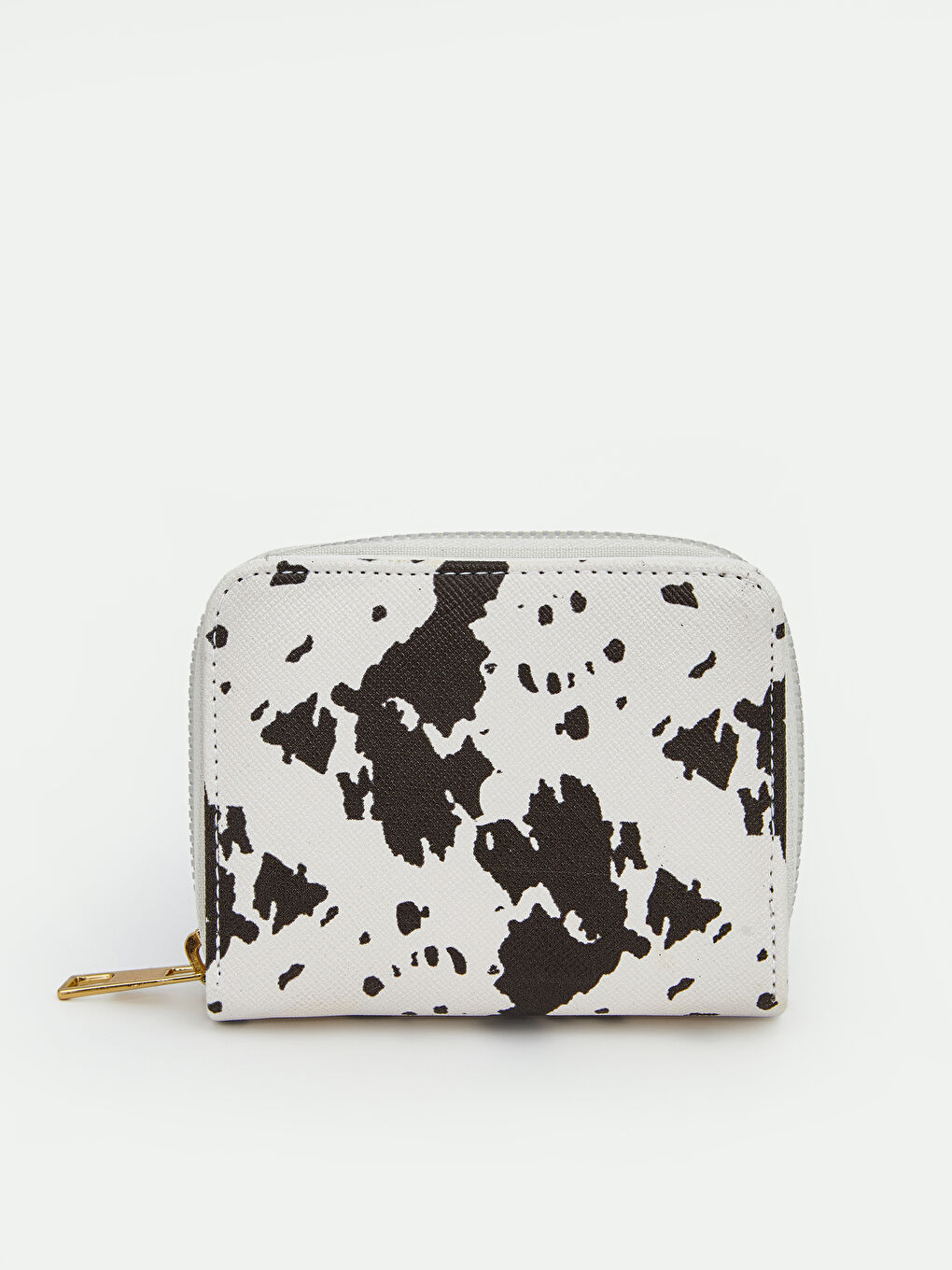Ekru Fermuarlı Desenli Deri Görünümlü Kadın Cüzdan