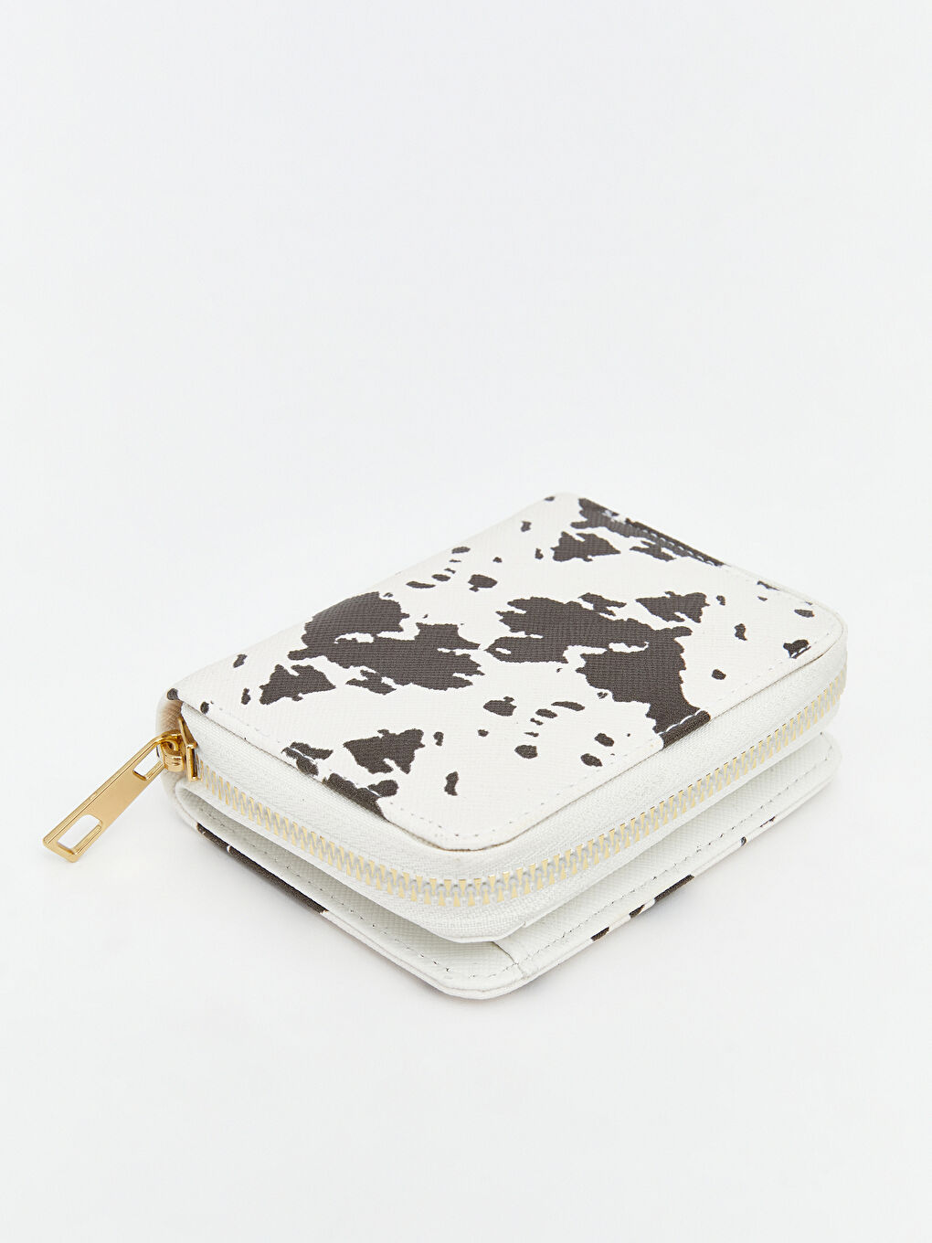 Ekru Fermuarlı Desenli Deri Görünümlü Kadın Cüzdan-1