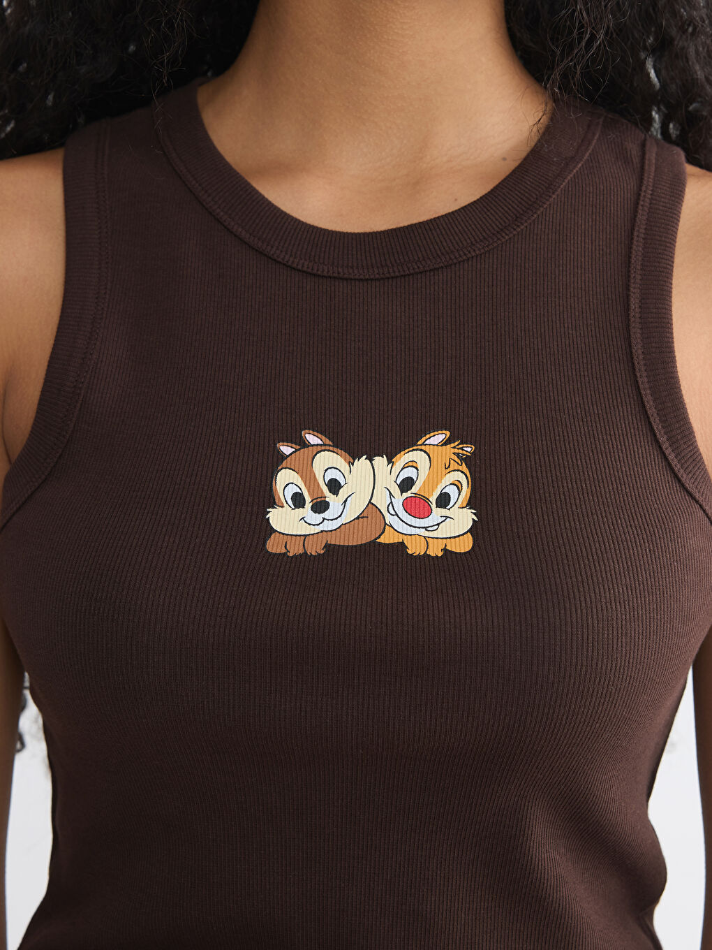 Kahverengi Bisiklet Yaka Chip and Dale Baskılı Kadın Atlet-2