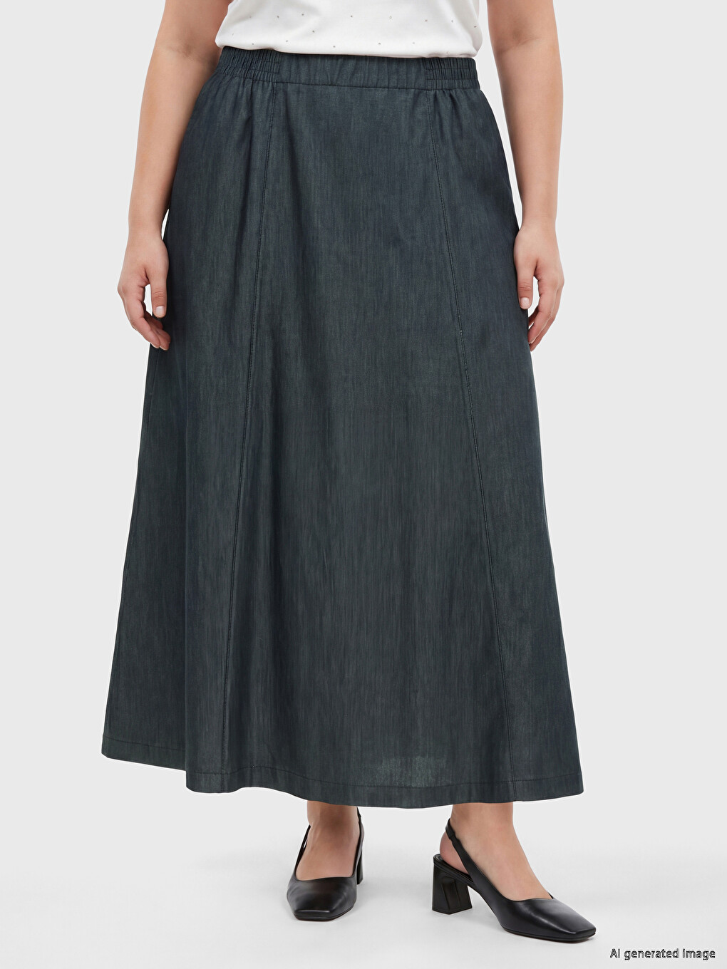 Elastic Waist A-Line Denim Skirt-1