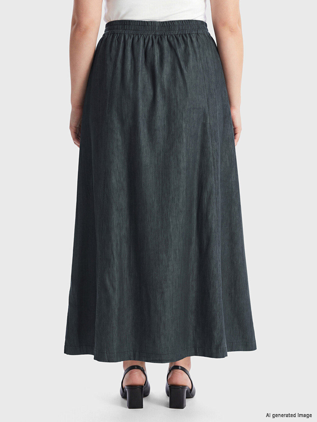 Elastic Waist A-Line Denim Skirt-3