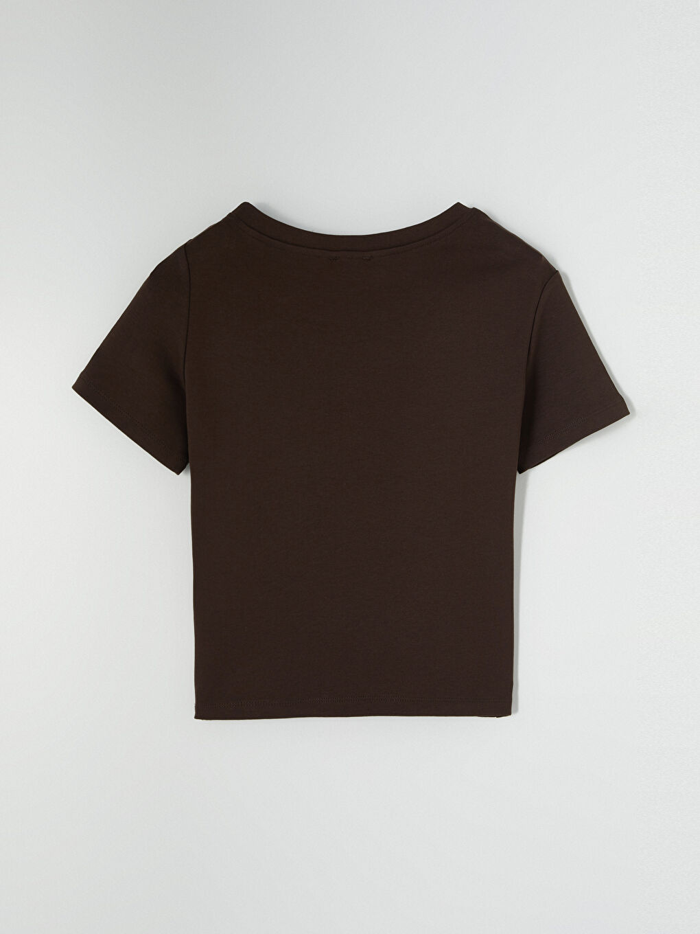 Kahverengi Bisiklet Yaka Kadın Tişört-1