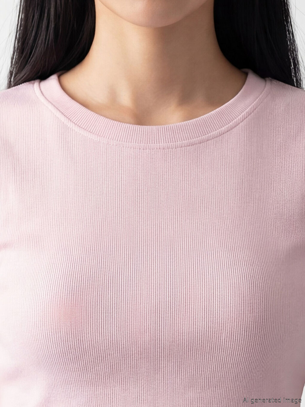 Pembe Bisiklet Yaka Kadın Crop Tişört-2
